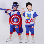 美国队长儿童套装5奥特曼男童装夏钢铁侠6衣服装7超人服装4蜘蛛侠