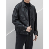 里奈男装pu皮夹克男士，韩版短款宽松皮衣，翻领飞行员机车外套