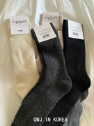 韩国进口GG女士堆堆羊毛袜秋冬保暖加厚毛线中筒袜子纯色坑条袜
