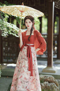 新中式汉服汉元素甜美淑女抹胸型复古吊带连衣裙+披肩两件套