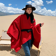 云南西藏旅游披肩斗篷大衣外套新疆红色披风空调房中国风保暖围巾