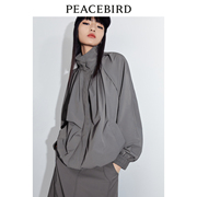 太平鸟女装 运动外套女春季灰色时尚短外套女士夹克上衣AWBBD1201