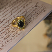 《黑色童话》原创小众设计优雅复古风戒指高级气质黑玛瑙指环镀金