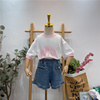 童乐鱼童装2023夏季韩版女童简单粉色字母白色百搭短袖T恤