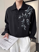 新中式男装中国风竹叶刺绣白衬衫男高级感改良汉服汉元素中山唐装