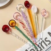 韩国风ins可爱糖果系列彩色玻璃勺咖啡搅拌勺子螺旋麻花琉璃勺子
