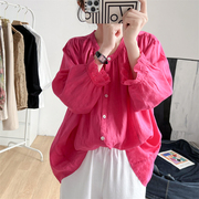 圆领娃娃衫上衣女士薄款夏季宽松减龄长袖，简约韩版棉质衬衫花瓣袖