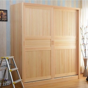 简约现代实木衣柜，推拉门环保新西兰松木衣橱移门木质卧室