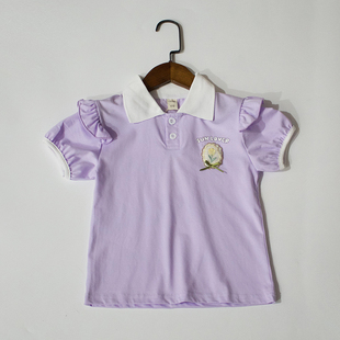夏上新~polo衫，~夏季女童棉t恤紫色花朵，柔软顺滑泡泡袖短袖上衣