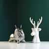 北欧轻奢哑光银色牦牛工艺，饰品样板间书房，酒柜陶瓷鹿头动物摆件