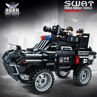 新年积木特警装甲车黑鹰武警，男孩子礼物拼装玩具，防爆特种部队汽车