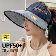 女士夏季防紫外线海边防晒帽，时尚大帽檐，蝴蝶结遮阳全脸透气空顶帽