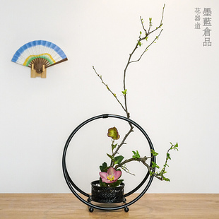 铁艺小花篮造型花器复古禅意中式日式插花器皿新中式茶席摆件装饰