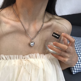 韩国s925泰银爱心项链女小众设计感拼接颈链网红气质锁骨链潮