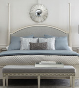 美式实木双人床现代轻奢布艺软靠1.8米橡木床法式象牙白做旧床