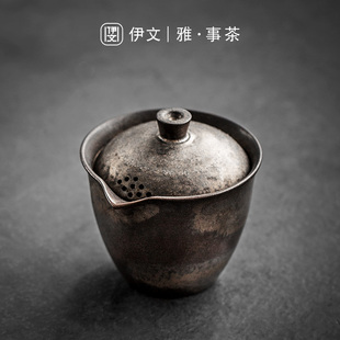 手工铁釉三才盖碗单个陶瓷茶碗，功夫茶具手抓壶带盖泡茶杯大号高档