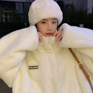 22冬季韩版仿羊羔毛外套(毛，外套)宽松显瘦bf风大衣女仿羊羔绒厚外套女