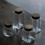 日式锤纹玻璃透明茶叶罐家用带盖防潮储茶罐小号便携装茶叶的容器