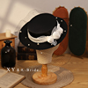复古新娘小礼帽法式赫本风，花朵黑色网纱优雅平顶礼服头饰帽子