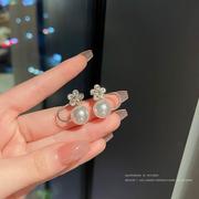 韩国简约设计感花朵锆石耳环女ins风气质珍珠，u型耳坠高级感耳饰品