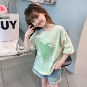 女童t恤夏装2024韩版洋气儿童短袖，夏季小女孩半袖体恤上衣潮