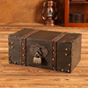 木质盒子复古带锁桌面木箱木盒储物箱子，收纳盒宝藏密码小宝箱中式