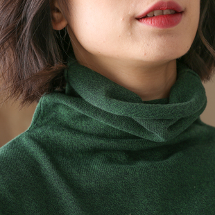 左耳左岸100%纯棉线高领毛衣女洋气 秋冬堆堆领打底针织衫