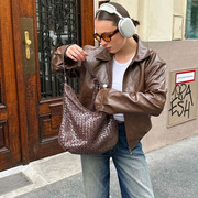 编织单肩包欧美时尚大容量购物袋，法式小众高级感简约托特包大包包