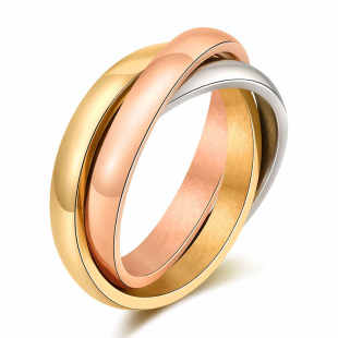 网红戒指钛钢三环三色戒指，不锈钢三生三世告白指环不做单身狗