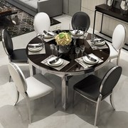 喜美嘉餐桌椅组合小户型，t伸缩不锈钢餐桌，现代简约钢化玻璃饭桌