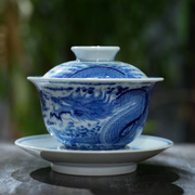 景德镇手绘青花盖碗茶杯高端陶瓷龙纹三才泡茶碗单个手工功夫茶具