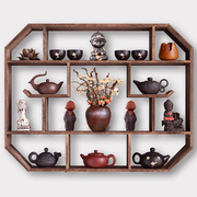 博古架实木中式壁挂式墙上客厅置物架实木茶具茶壶架子挂墙博古架