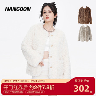 nangoon皮毛一体高级感毛毛外套冬季女小个子，白色上衣潮
