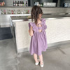 2024夏装3-8岁女童紫色，花边飞袖连衣裙，纯棉布无袖裙子