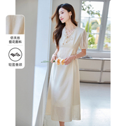 新中式轻国风连衣裙改良旗袍女装夏季中长款短袖梨形身材高腰裙子