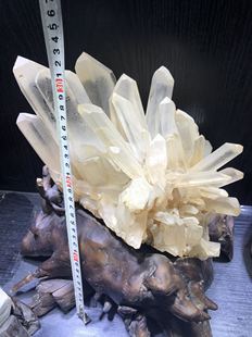 矿物晶体收藏水晶矿标天然白水晶簇原石，摆件天然水晶36cm