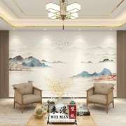 新中式黑白山水电视背景墙，壁纸意境水墨客厅，沙发影视墙布定制