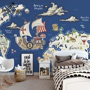 格物印画儿童房航海地图，壁画卧室背景墙纸，可爱卡通壁纸可来图定制