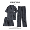 walking熊猫2024睡衣女夏纯棉(夏纯棉)短袖，三件套新中式加大码国风家居服