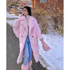 粉色皮草外套，女冬季2022洋气真獭兔毛，长款毛毛保暖大衣