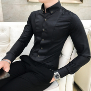 发型师衬衫男长袖心机韩版设计感修身男士衬衣帅气法式袖扣寸衫潮