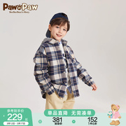 PawinPaw卡通小熊童装2024年春季男童连帽长袖格纹衬衫外套