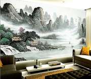 8d电视背景墙新中式壁画水墨，山水画墙纸客厅沙发影视装饰大气壁纸
