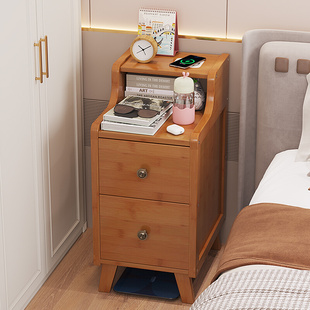 无线充电智能床头柜收纳储物现代奶油风简易家用卧室床边实木落地