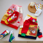 日系miki童装儿童小熊，兔子刺绣卫衣洋气潮流春秋，款男女童宝宝上衣