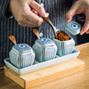日式小号调料罐陶瓷调味罐，厨房家用套装组合装油盐味精罐带盖勺子
