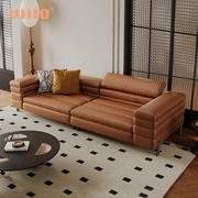 ULLLO 法式复古头层牛皮沙发焦糖色小户型设计师客厅沙发三人位