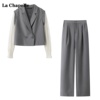拉夏贝尔/La Chapelle假两件西装外套长裤两件套女秋季时尚套装