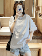 纯棉白色短袖t恤女2024春夏莫代尔薄款打底衫宽松设计感
