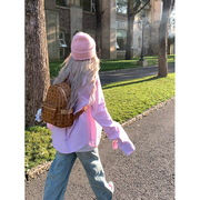 necoyep原创美式气质条纹粉色，宽松衬衣外套，情侣春秋款长袖衬衫女